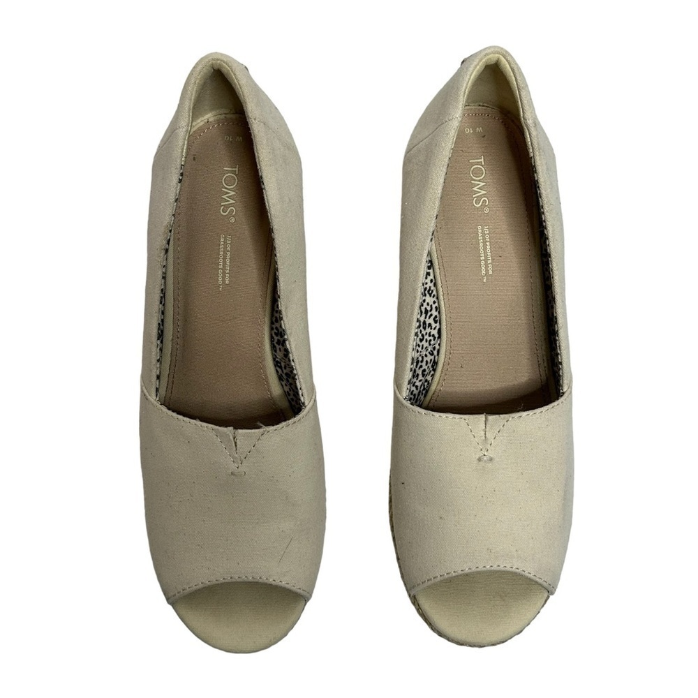 Toms Michele Canvas Peep Toe Wedge Espadrilles - Picture 4 of 16